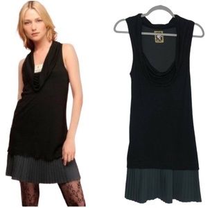 FREE PEOPLE Plunging Cowl Neck Sleeveless Combo Dress Black & Gray.